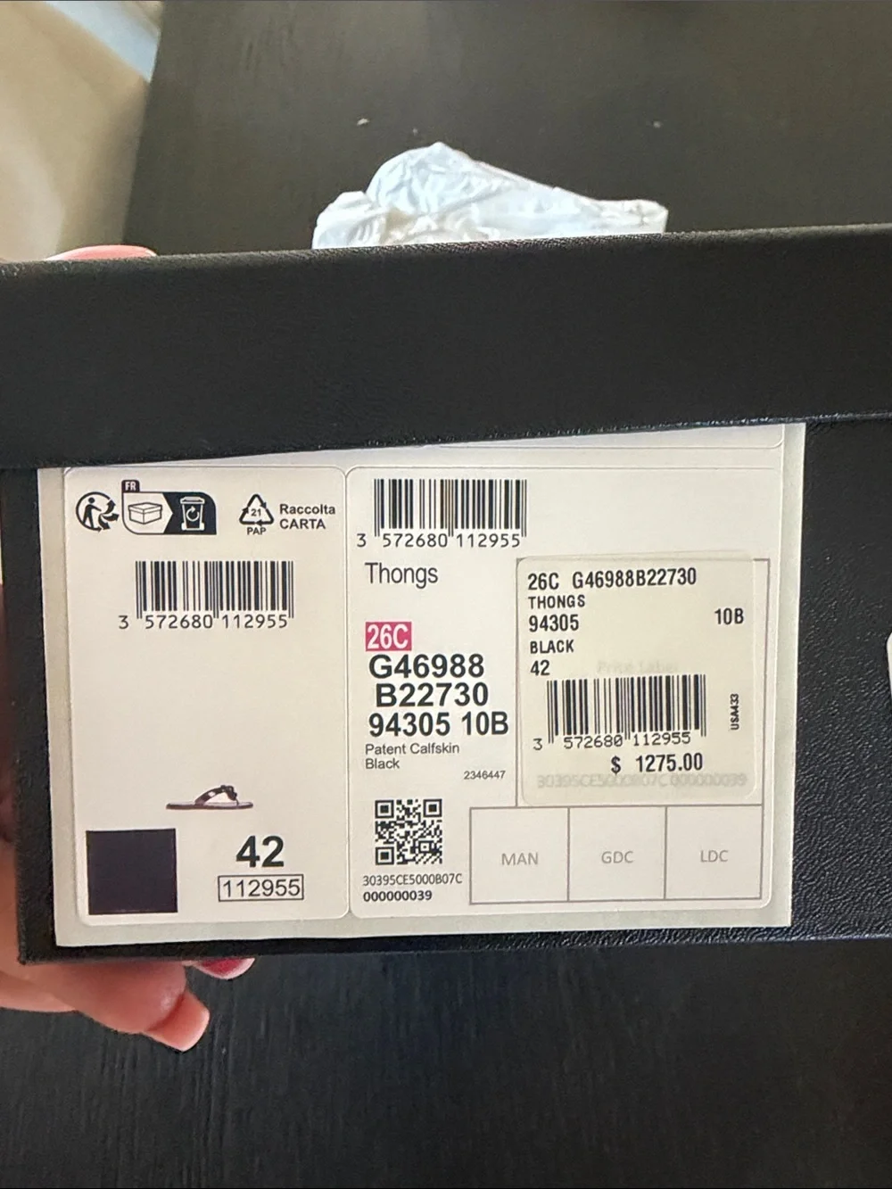 CHANEL Black Patent Camellia Thong Sandals